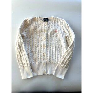 Ralph Lauren Girls 6 Ivory Cableknit Cardigan Sweater Logo Preppy